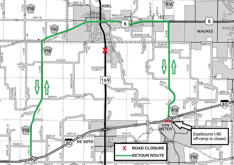 US 169 Detour Route Adel