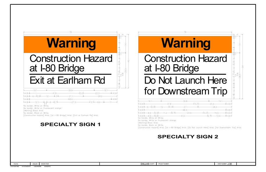 Specialty Warning Sign 1 and 2, details follow in caption.