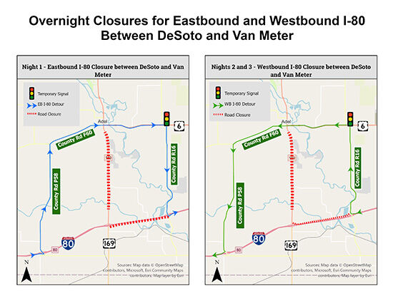 I-80 Closures De Soto to Van Meter