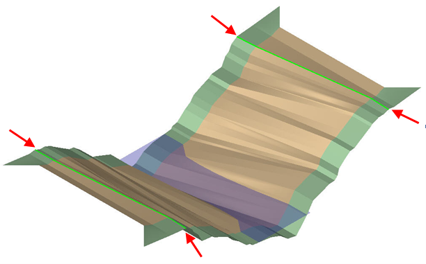Terrain surface with red arrows marking the outer edges of stream banks.