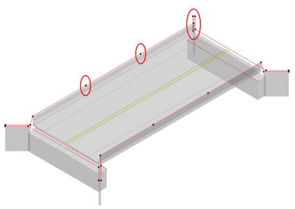 Bridge deck with circled points marking example outline locations at exposed corners and along the deck edges.