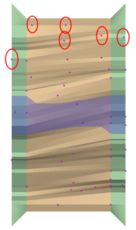 Top view showing multiple ground‑shot points with some examples circled.