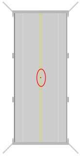 Top view showing a circled point at the bridge centerline.