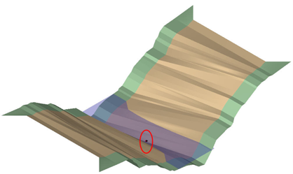 Terrain surface with a circled point marking an example streambed profile shot.