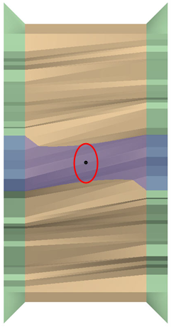 Top view showing a circled top‑of‑water point on the stream channel.