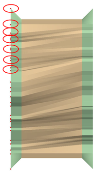 Top view showing a line of circled valley‑section points spanning both sides of the stream.