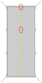 Top view showing circled centerline shot locations on the deck.