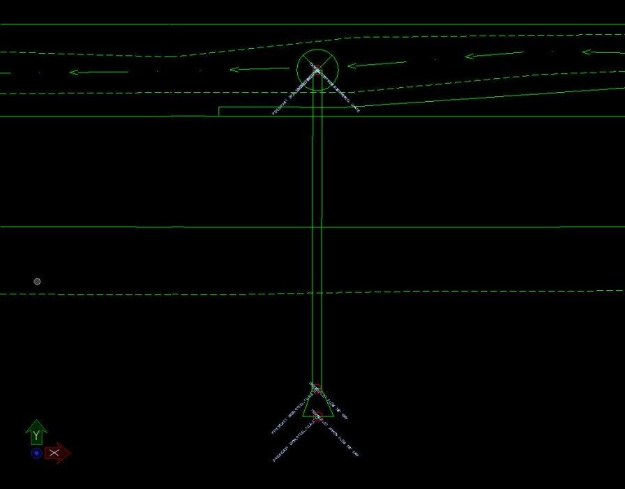 Diagram showing a pipe draining from an intake and the duplicated flowline shot for a PIP survey.