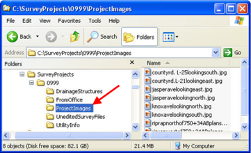 Windows Explorer showing the ProjectImages folder highlighted with photos listed.