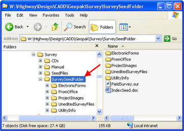 Windows Explorer showing the SurveySeedFolder highlighted.