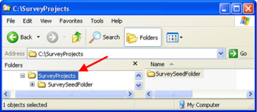 Windows Explorer showing the SurveyProjects folder highlighted.