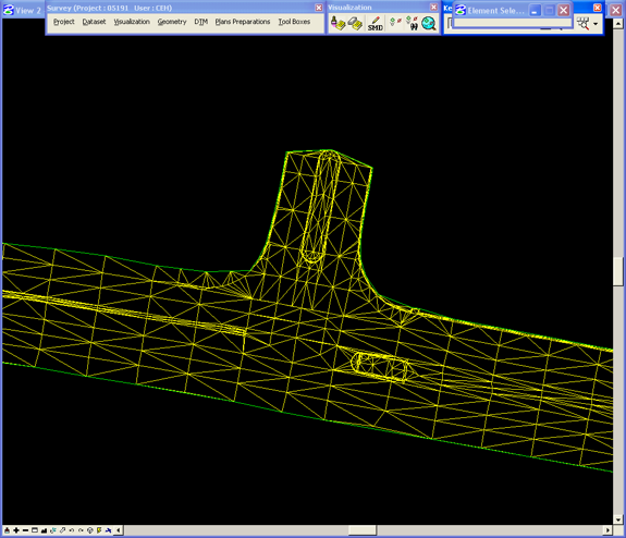 DTM view showing intersection after unnecessary triangles have been removed.