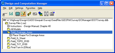 Field_Drainage_Areas folder shown in D&C Manager.