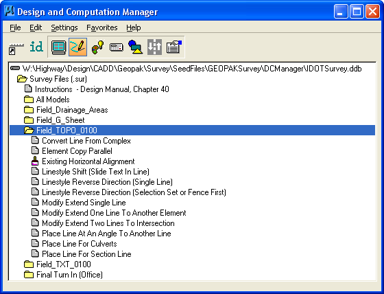Field_TOPO_0100 folder with tool list in D&C Manager.