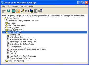 Field_TXT_0100 folder with tool list in D&C Manager.