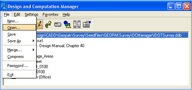 File menu in D&C Manager with Open option highlighted.