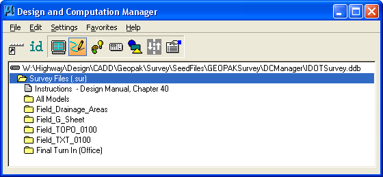 D&C Manager window with Survey Files folder expanded.