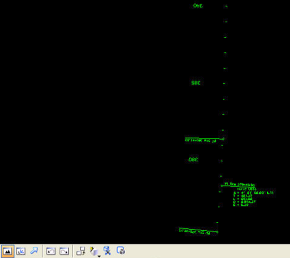 Stationing text and tick marks displayed along the alignment.