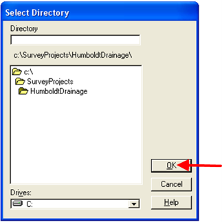 Select Directory dialog showing the directory path and the OK button highlighted by an arrow.