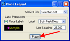 Place Legend dialog showing the Place button highlighted.