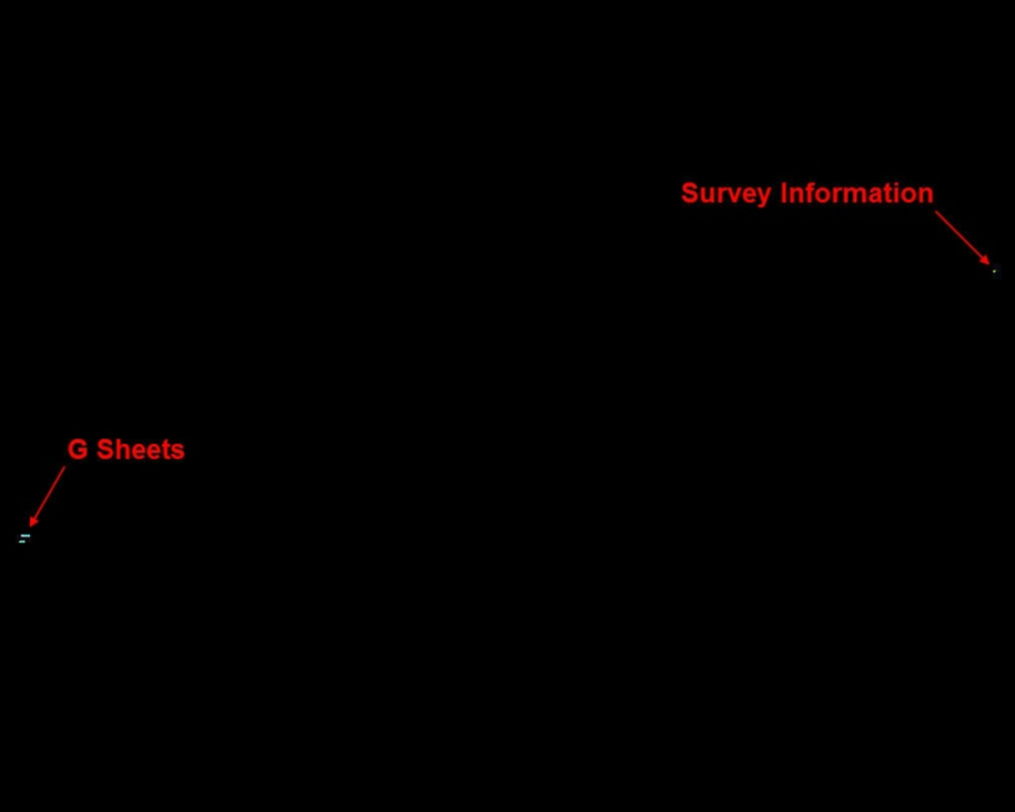 MicroStation view showing G sheet location at lower left and survey information at upper right.