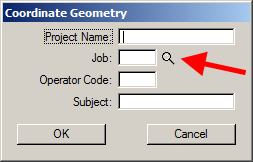 Coordinate Geometry dialog showing the Browse icon for selecting a .gpk file.