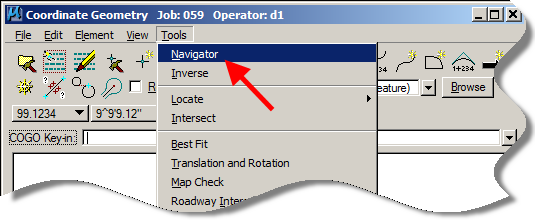 Tools menu with Navigator option highlighted.