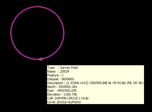 Survey point symbol with pop‑up information.