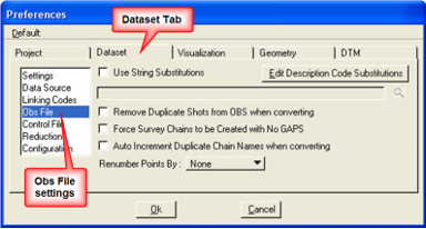 Dataset tab with Obs File settings highlighted.