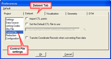 Dataset tab with Control File settings highlighted.