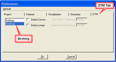 DTM tab with Stroking settings highlighted.