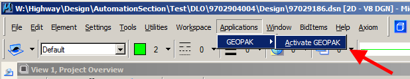 Menu location for selecting Applications > GEOPAK > Activate GEOPAK.