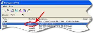 Navigator dialog showing updated point Feature.