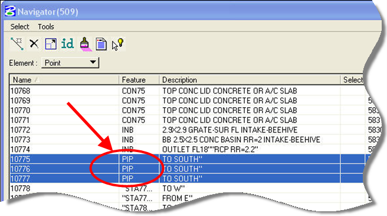 Navigator dialog displaying updated point features.