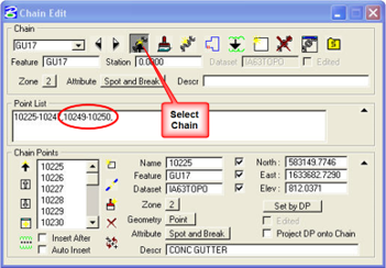 Chain Edit dialog showing Select Chain button and selected chain ID.