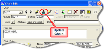 Chain Edit dialog with Update Chain button highlighted.