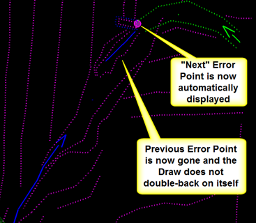 Graphic showing corrected chain and circle marking the next error point.