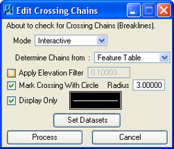 Edit Crossing Chains dialog displaying mode options and settings.