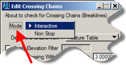 Edit Crossing Chains dialog showing Interactive and Non‑stop mode options.