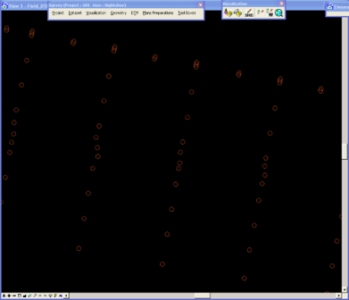 Spot shots displayed as points used to define ground elevation vertices in the TIN model.