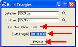 Build Triangles dialog with Dissolve Option set to Side and side length value entered.