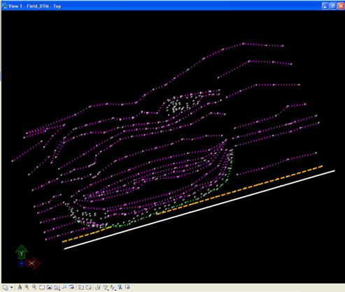 Survey data display showing points and breaklines used for building a TIN.