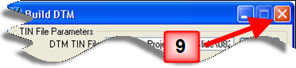 Build DTM dialog with the close button (“X”) highlighted.
