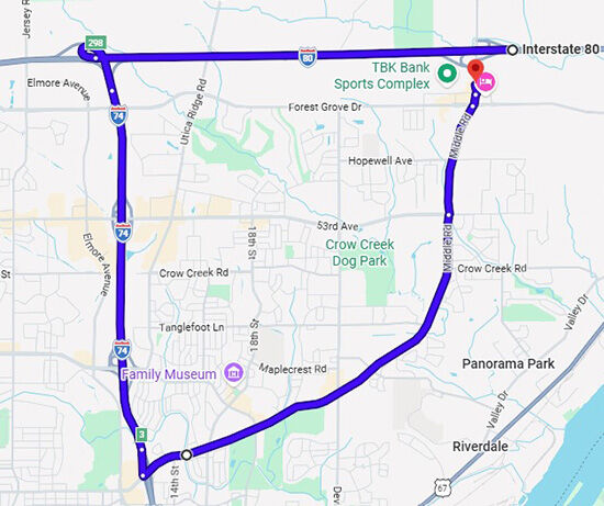 Westbound I80 Bettendorf Detour Map