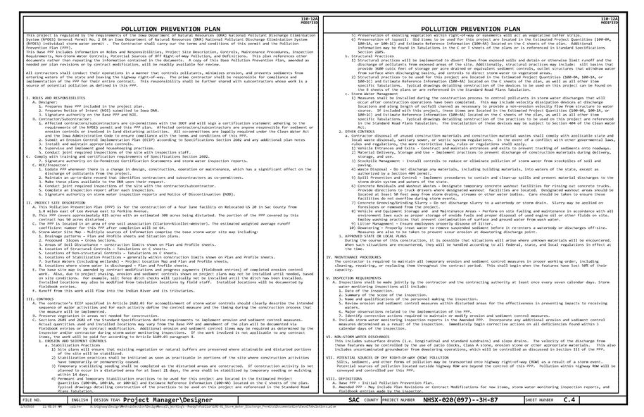 Sample plan sheet for the pollution prevention plan.