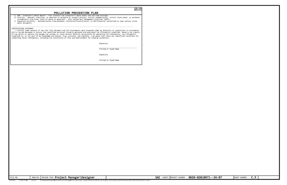 Sample plan sheet for the pollution prevention plan.