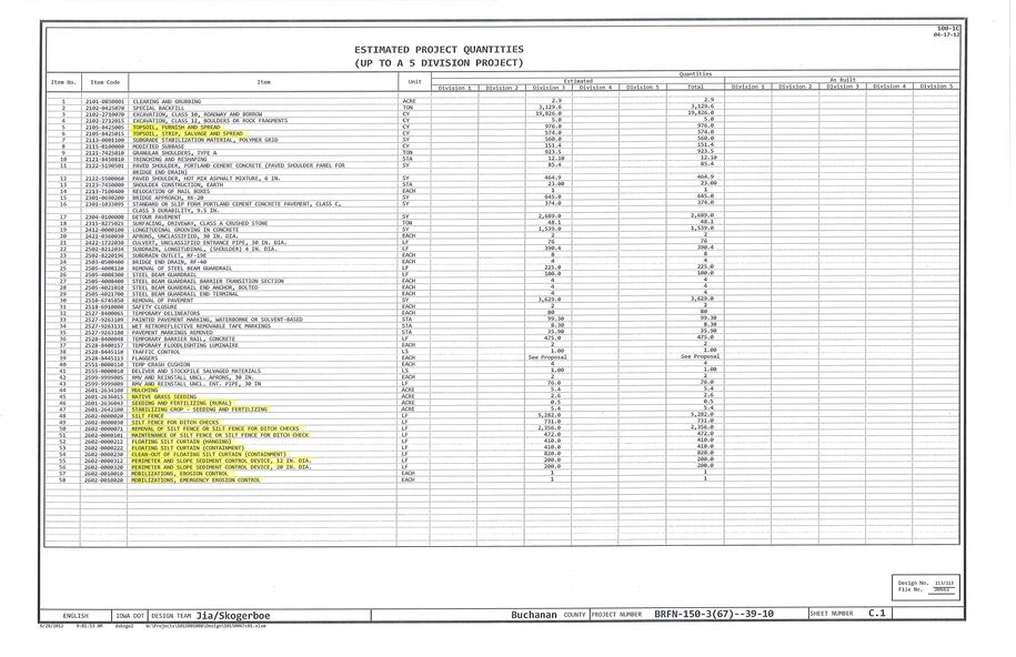 Sample plan sheet to be submitted to the DNR.
