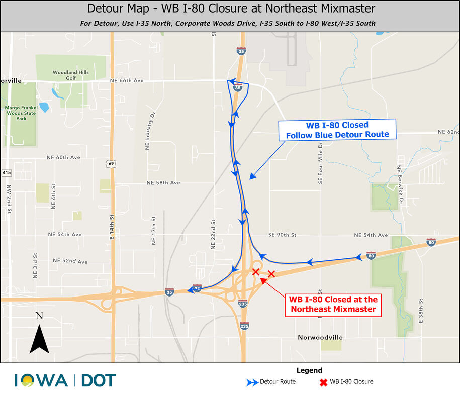 Westbound I-80 Closure at Northeast Mixmaster Detour Route