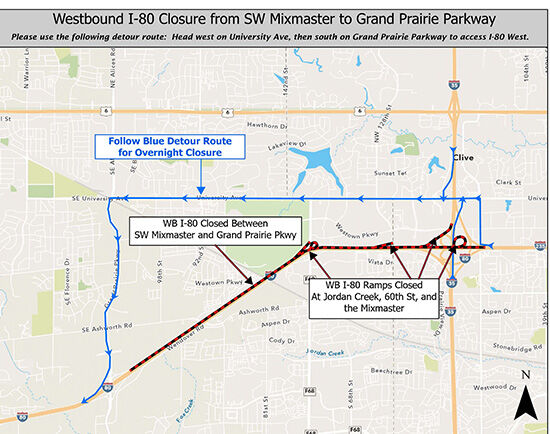 Westbound I-80 SW Mixmaster to Grand Prairie Parkway Detour Route