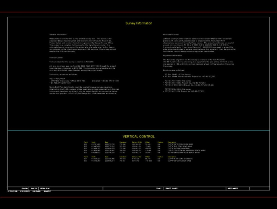 Final layout of the first G sheet showing Survey Information and Vertical Control sections.